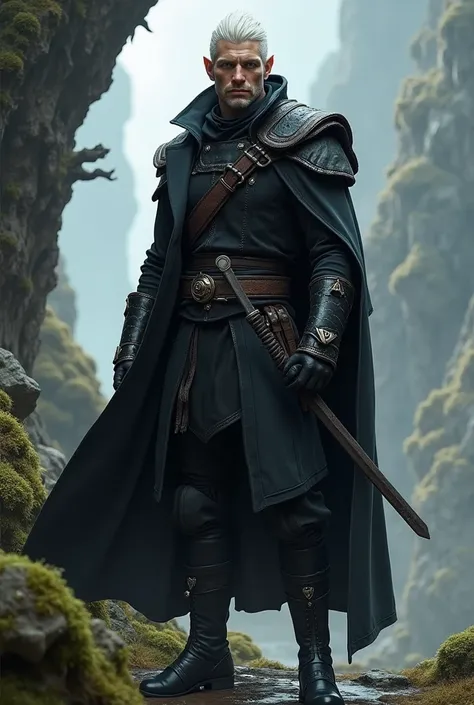 Male Half Elf Black Coat RPG.