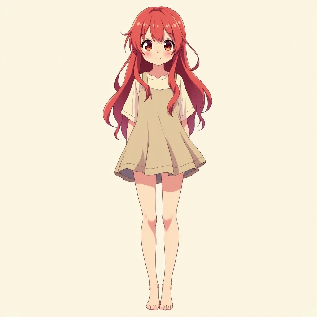 Foot of a cute Anime Girl with soft red hair and burgundy eyes (get a full-length view of the anime girl)