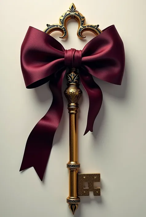 Image of a key with a bow:
 
- Image: A golden metal key, with fine details and an antique look. A dark red or purple bow wrapped around the key, creating a striking contrast.
- Color: Gold for the key, with black details to highlight the lines and wear. T...