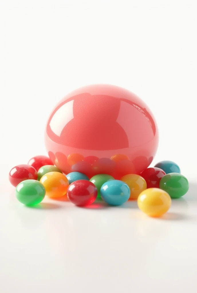 Create a gumdrop with several colorful mini gumballs in the background on a white background