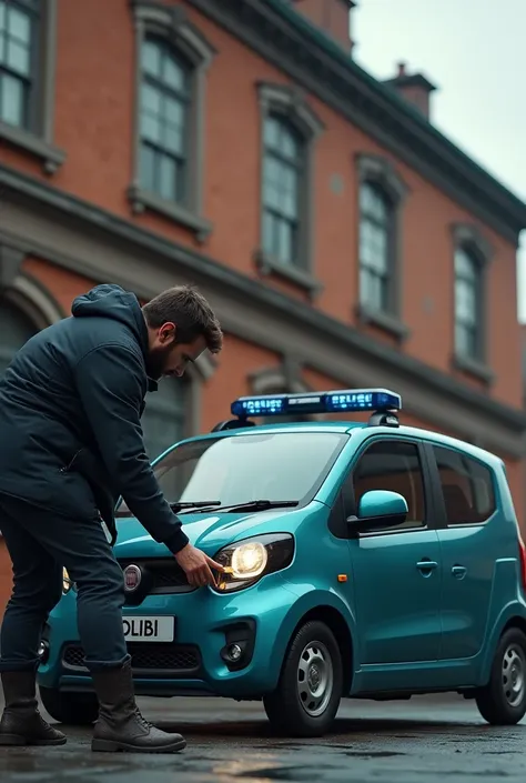 I have an image of a person searching the Fiat Mobi in front of the police station