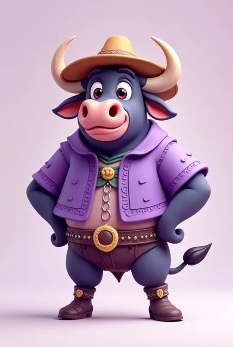 Bull on two legs wearing traditional gaucho clothing in lilac color Cartoon style 
