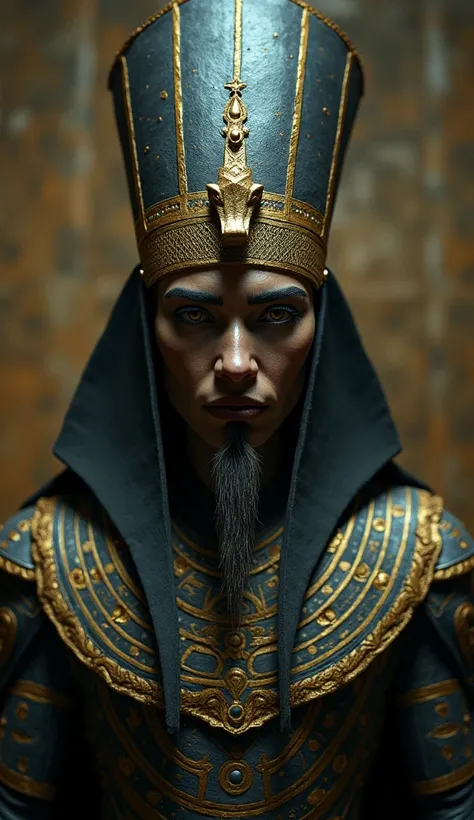 Angry portrait, Egyptian God, Complicated costumes, Spectacular and realistic, kit, beautiful, Cinematic, Insane Details, Ultra-detailed, pale colour, Calm colors, Film grain, slate, access, spooky, Vignette, In the tomb, Mugshot, Art by Rutkowski,