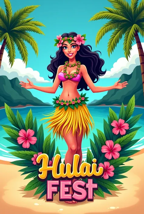 Logo for a Hawaiian themed party with the name hula fest