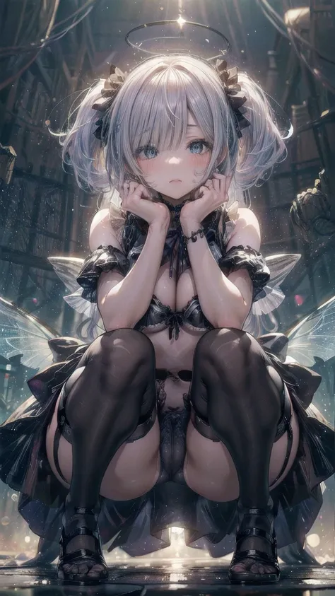 (nsfw:1.3),(1 person),(Images that anyone can see:1.3),(Non-NSFW:0.1),親愛なるbeautiful花の妖精、Peach Eye、White Hair、Transparent Wings、Upskirt blown by the wind:1.2,Flickering with the starlight,beautiful青い空と白い雲、Transparent Wingsを持つ少女、smile、beautiful庭の背景、Gentle an...