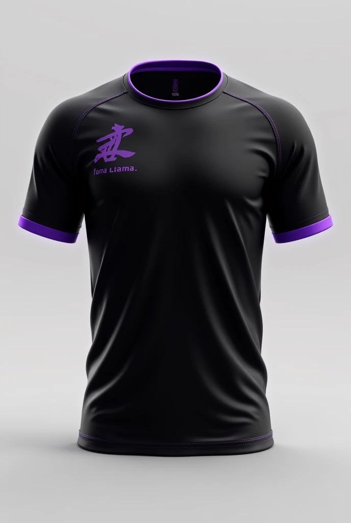 Create a front and back team jersey with a predominantly black color and minimalist purple details