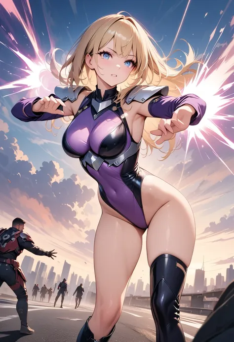 ((best quality)), ((masterpiece)), ((ultra realistic)), (dynamic heroic pose), atheletic woman, super hero, beautiful detailed f...