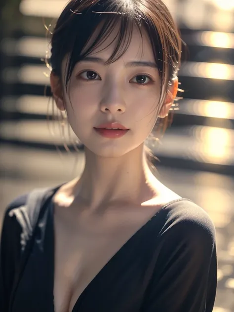 masutepiece, (Best Quality:1.4), Realistic, Dramatic lighting,Professional Writing,strong shadows,Highly detailed unified 16k wallpapers, Photorealistic ray-traced depth of field,Wet roads ,Orange filter、((Random pose　1.3)),drenched, Dripping, Wet Face,Wet...