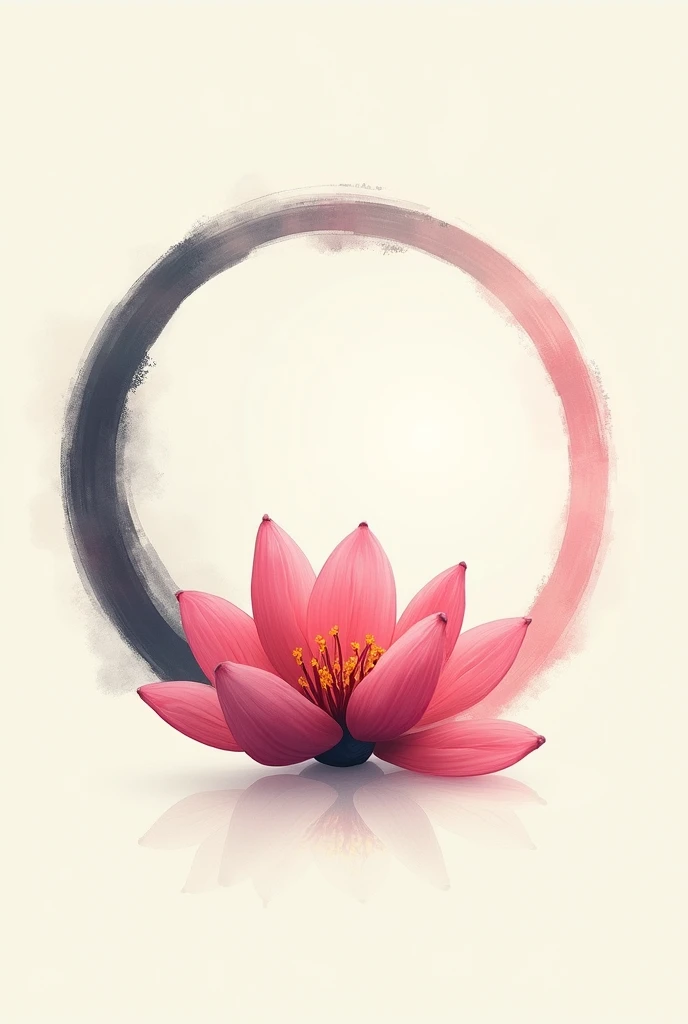 An Enso circle with a pink perpetual flower in the center