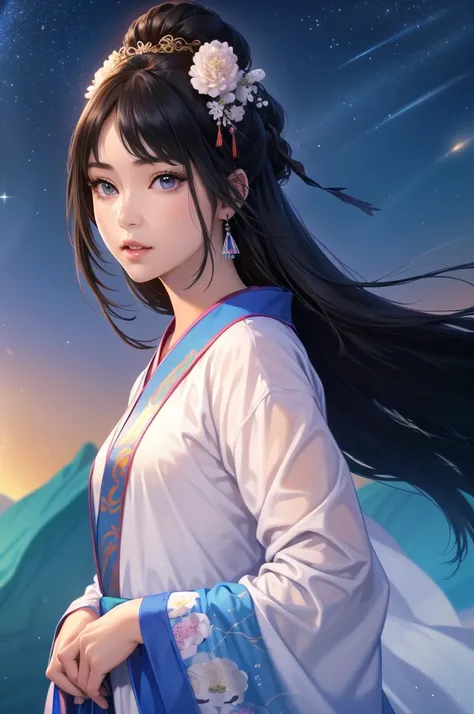 Starry sky landscape、shooting star、Outdoor、 Han Dynasty Landscape、Three Kingdoms、(Highest quality,4K,8k,High resolution,masterpiece:1.2)、Very detailed, High resolution,、Hyper HD、Studio Lighting、Ultra-fine painting、 Sharp focus、 Physically Based Rendering、 ...