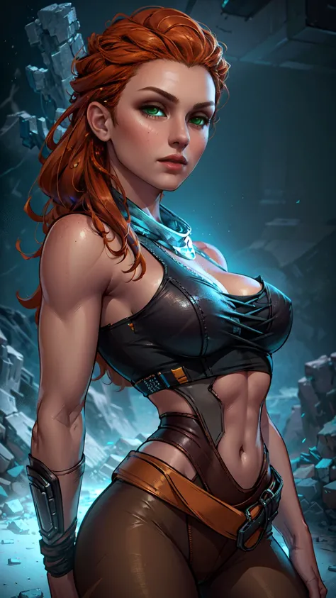 beautiful detailed eyes, beautiful detailed lips, extremely detailed eyes and face, long eyelashes, 1girl, cosplay, Kim Possible cosplays as Aloy from Horizon games, intricate detailed costume, high quality 3D render, cinematic lighting, photorealistic, hy...