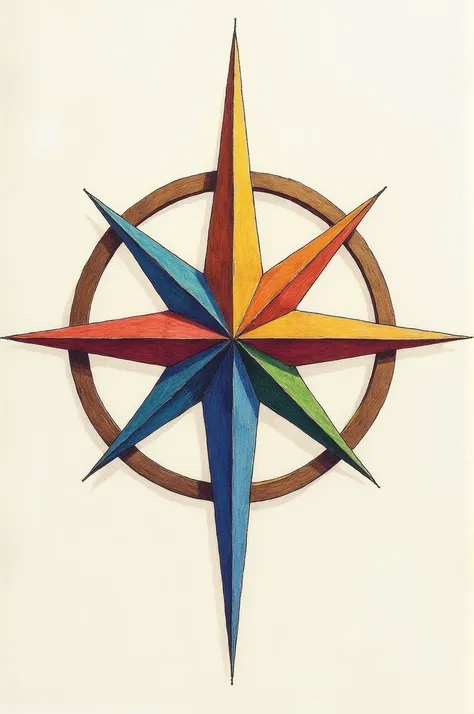 Silhouette of the compass rose in colored pencil 