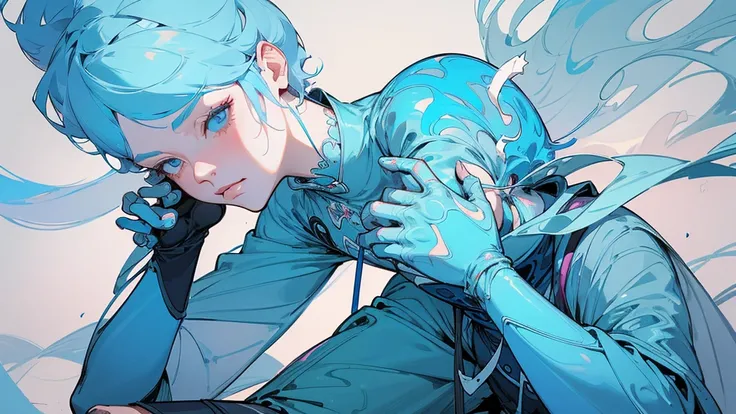 a woman with blue hands covering her face and hands, james jean and wlop, by James Jean, by james jean, beeple and james jean, james jean marc, james jean!, james jean!!!, james jean art, beautiful illustration, laurie greasley and james jean, james jean a...