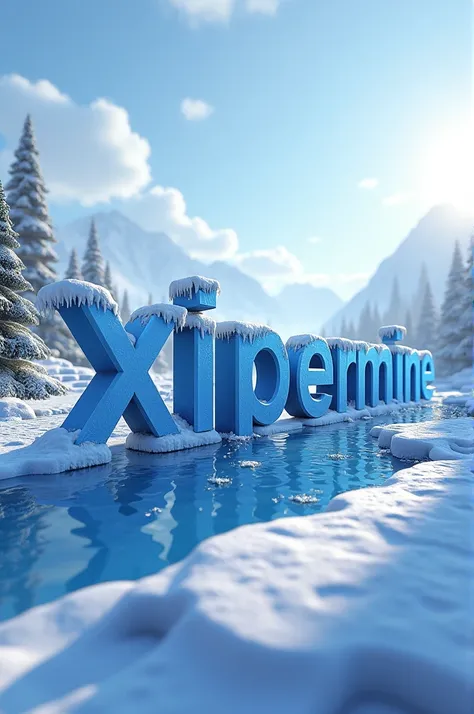 Minecraft logo that says xipermine (snow theme)