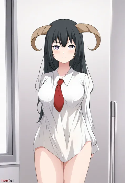 create an image of a sexy goat going to school, hentai style with long black hair