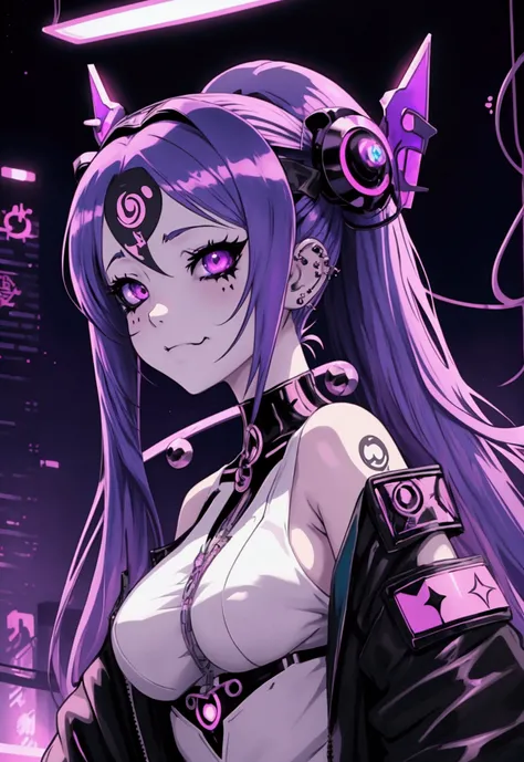 anime girl with a halo on her head and piercings, anime vibes, demon anime girl, [[[[grinning evily]]]], anime style 4 k, ahegao, cyberpunk anime girl, demon girl, high quality anime artstyle, anime moe artstyle, nightcore, 1  anime goth girl, anime cyberp...