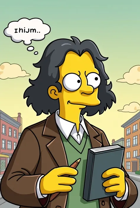 Give me an image of the philosopher Descartes but in Simpson style drawing