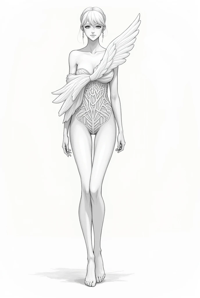 Create an outfit for a fashion show with the following theme and inspiration in the style of a simple anime style pencil drawing and add a little more clothing but don&#39;t forget the theme just do the clothing  :

theme: Roots and Wings Inspiration: This...