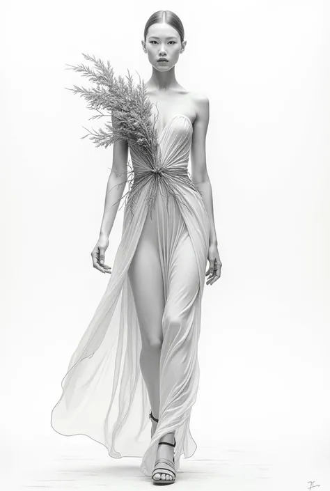 Create an outfit for a fashion show with the following theme and inspiration in the style of a simple pencil drawing and add a little more clothing but don&#39;t forget the THEME just do the outfit  :

theme: Roots and Wings Inspiration: This concept explo...