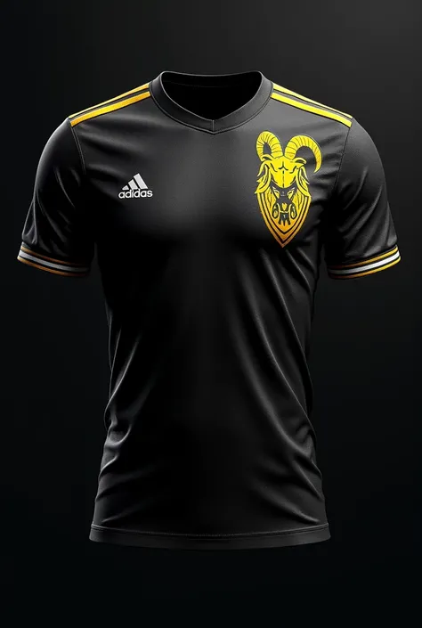 Black interclass football shirt with a goat shield in the upper right corner with a gold color with gold details