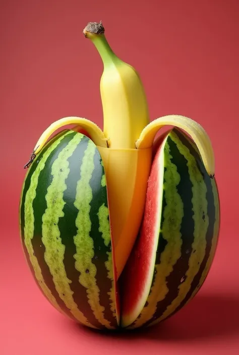 Make a banana insert itself into a watermelon in a vulgar sexual way More vulgar