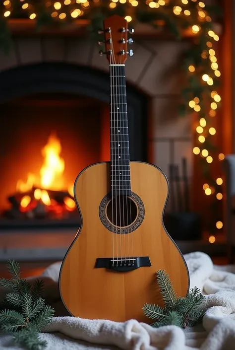 Une guitare acoustique avec un design correspondant au mois de décembre 