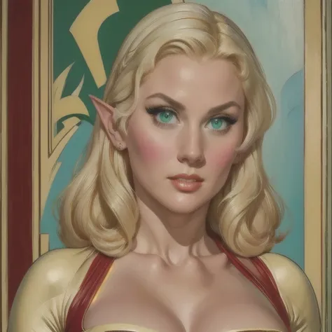 a female elf named elcia from record of lodoss war, blonde elf, pointed ears, green eyes, large bust wearing record of lodoss wa...