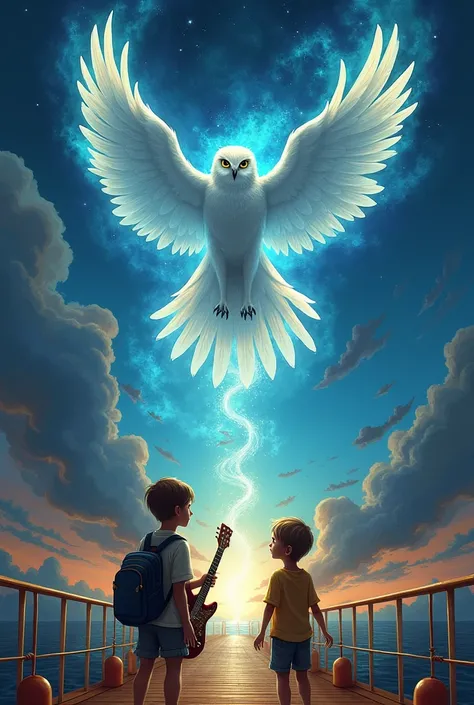 2 boys are getting ready to go on a cruise. They arrive at a large cruise ship. When they explore the inside, they discover a magic guitar and play it. When they play it, an owl appears and guides them to the deck. There, it transforms into a woman. The ow...