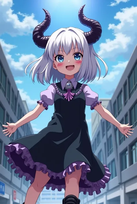 Screenshot of my hero academy.
Girl with short white straight hair down to her ears with long strands in front , It has medium-sized black and purple horns. The color of its eyes is blue., On his face he has the red Detieri mark and on the other side he ha...