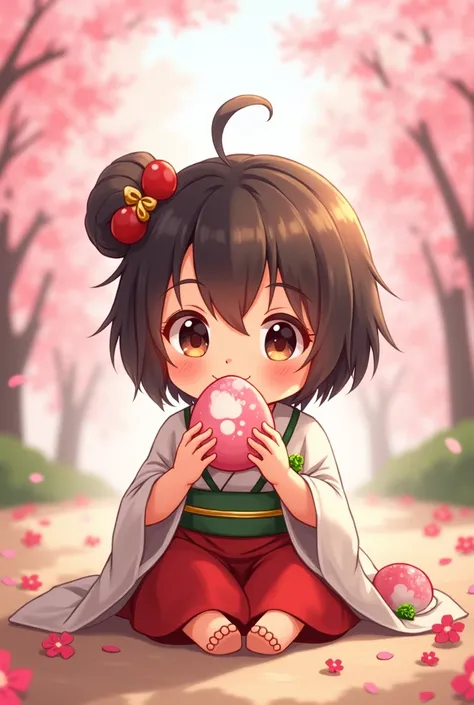 Cute japanese kid eat some hanami dango
