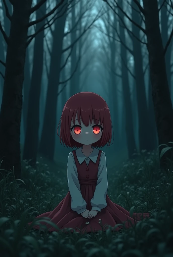 [[Clannad style]], [[a cute girl with short hair with red bangs]], [[red eyes]], [[gloomy, dark forest background]], [[poor natural lighting]], [[great quality]],[[masterpiece]], [[best artist]], [[best performance]], [[16k quality]], [[HDR+]]