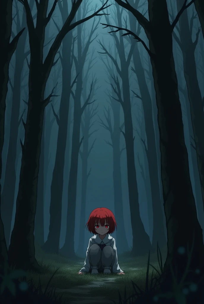 [[Clannad style]], [[a cute girl with short hair with red bangs]], [[red eyes]], [[gloomy, dark forest background]], [[poor natural lighting]], [[great quality]],[[masterpiece]], [[best artist]], [[best performance]], [[16k quality]], [[HDR+]]