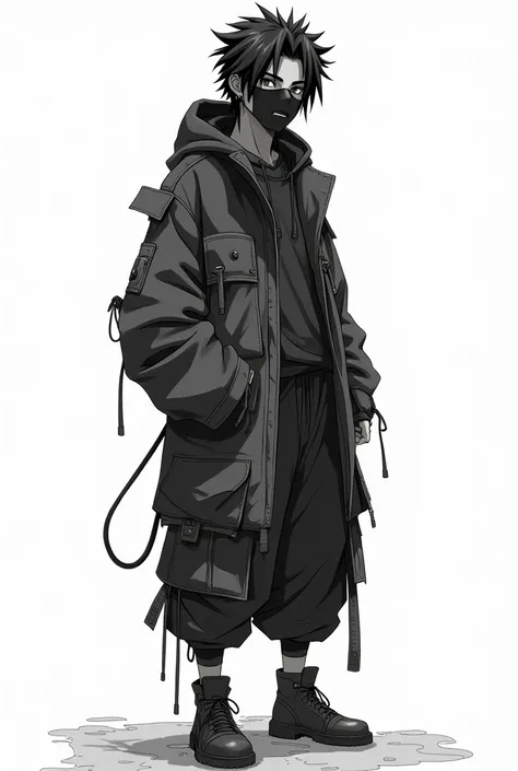 Anime character, baggy clothes stylish black skined with mask Sketch drawing