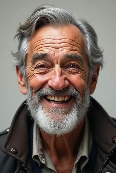 Portrait of an elderly man with weathered features. Your skin is wrinkled with age spots, deep lines around the eyes and mouth. He has clear and expressive eyes that convey wisdom and life experiences.. He sports a well-groomed white beard and neatly combe...