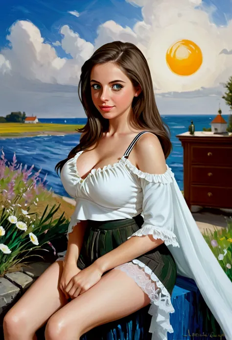 Beautiful Women Farm Girl Perfect Plump Lips Gingham Top Deep_cleavage Bare Midriff Short Shorts IDetailed Beautiful Eyes Gorgeous Smile HourGlass Figure Official Art Award Winning Digital Painting Digital Illustration Extreme Detail 4k Ultra Hd Rococo Pol...