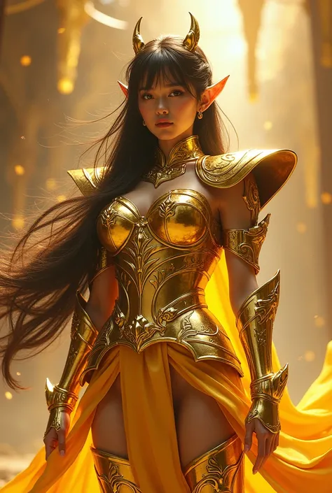 beautiful woman in saint saiya knight armor Capricorn shura full body,real face japanese woman,beautiful,tempting body,In the bright light of the film, the highly detailed depiction of Saint Seiya in gold,cloth, Capricorn shura,their iconic armor stands ou...