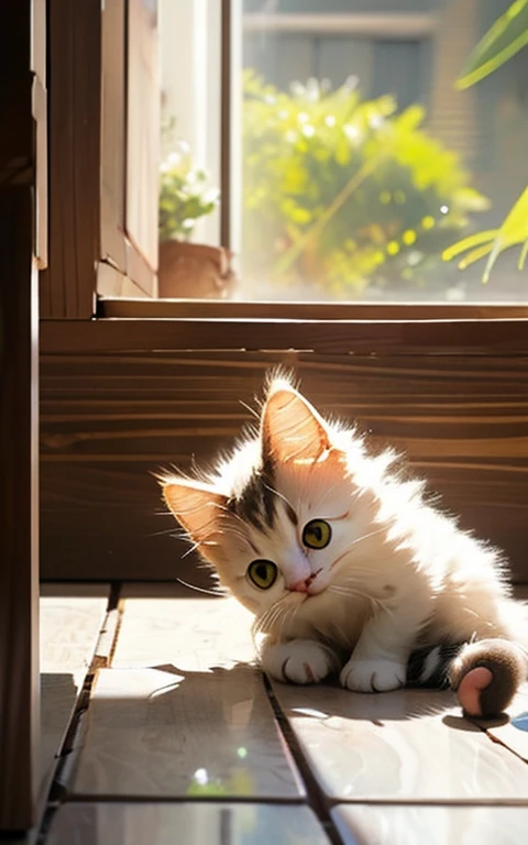 cute、Kitten playing innocently、Depicting a lovely and soothing scene、 Smile a little