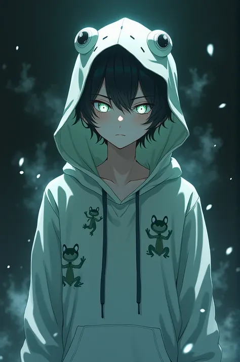 Male anime ghost character with frog hoodie 