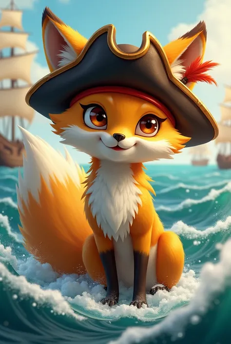 Create image golden fox with pirate hat
