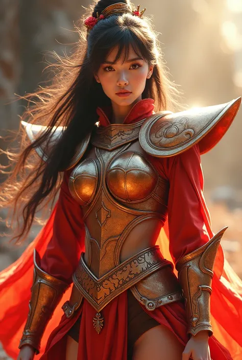 beautiful woman in saint saiya cloth knight armor dragon shiryu, full body view, real face of japanese woman, beautiful, perfect body, In the bright light of the film, the depiction of dragon shiryu saint seiya, highly detailed in glowing green cloth, the ...