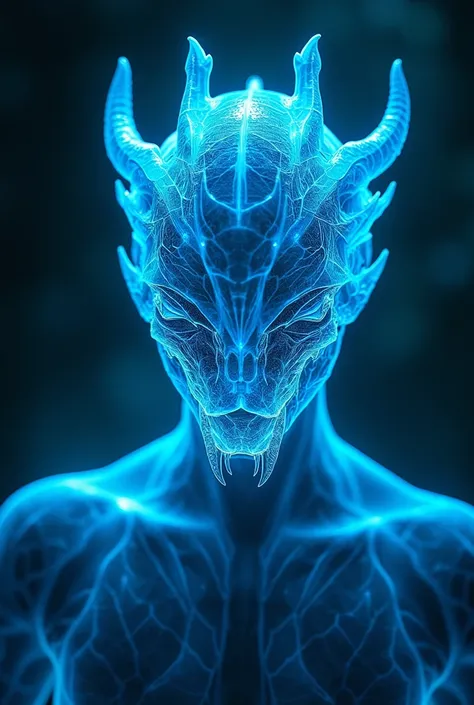 translucent helmet with blue glow and male dragon details