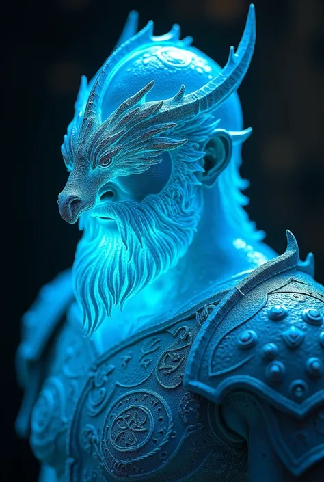 translucent dwarven armor helmet with blue glow and male dragon detailing