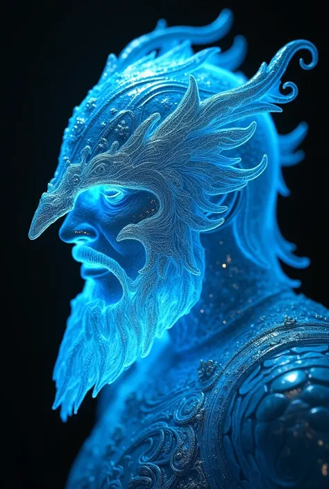 translucent dwarven armor helmet with blue glow and male dragon detailing