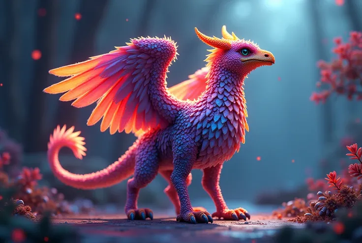 8-bit dotted griffin, video game character, fantasy four-legged creature, pixelart, 8bit, pixel, low poly, stylized, colorful, vibrant, digital art, 3d render, detailed, sharp focus, cinematic lighting, atmospheric