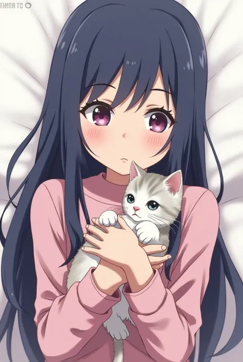 Hinata hiuga with a kitten,Masterpiece artwork, best qualityer, anatomically correcte, detail, details altos, ultra HD, high qualiy, precise, high resolution, high resolution, アニメ, 