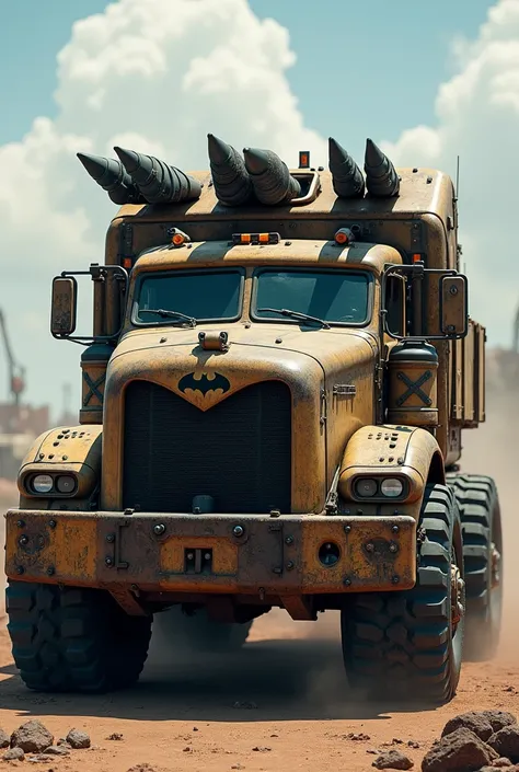 Giant batman truck with weapons and rustic style armored vehicle. Have more weapons
