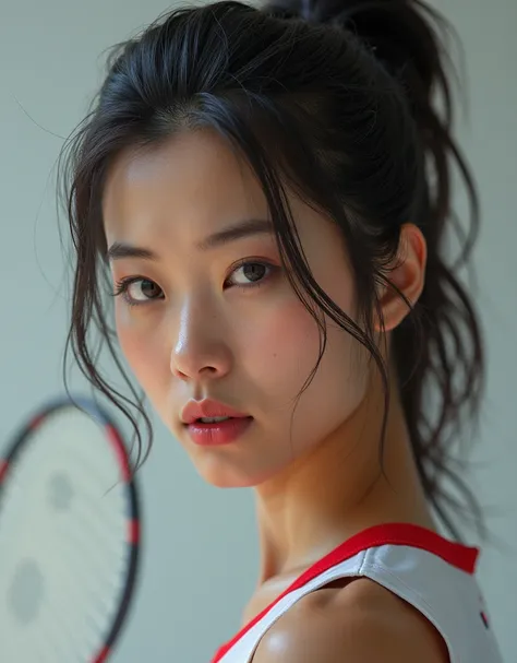 (Photorealism:1.2), beautiful woman, National badminton team player, korea