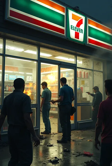 7-Eleven was attacked with bullets.,Fire,Realistic picture