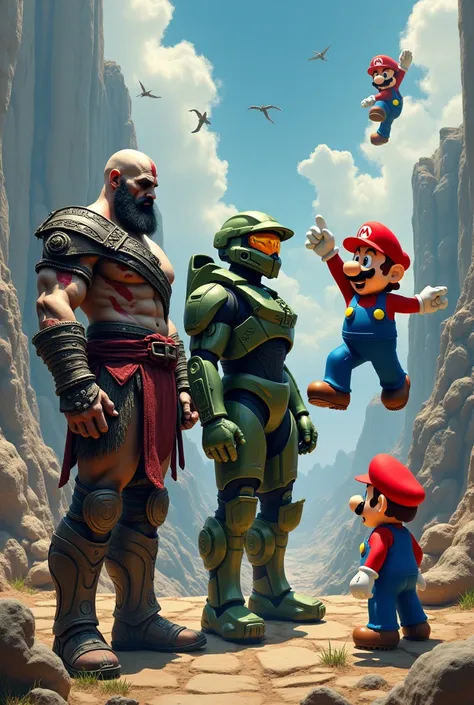 Playstation 4 Kratos + Xbox  Halo + Nintendo Mario and Luigi 