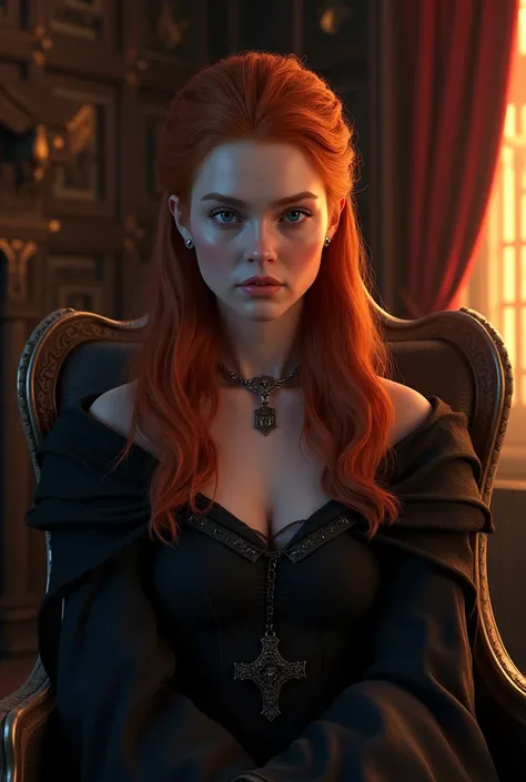 3D art of Sansa Stark, glamour photo, Game of Thrones style and aesthetic, Sansa Stark, sexy character art, HD poster, medieval art poster from Game of Thrones, beautiful, stunning detail, dim orange lighting, dark throne room